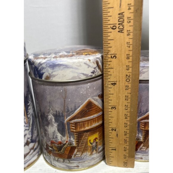 Winter Scene Decorative Nesting Tins With Lids Elfs Sleigh Cabin Set Of 3 - Picture 9 of 15